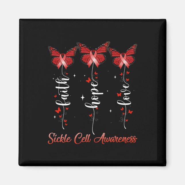 Butterfly Ribbon Faith Hope Kärlek Sickle Cell Med Magnet (Framsidan)