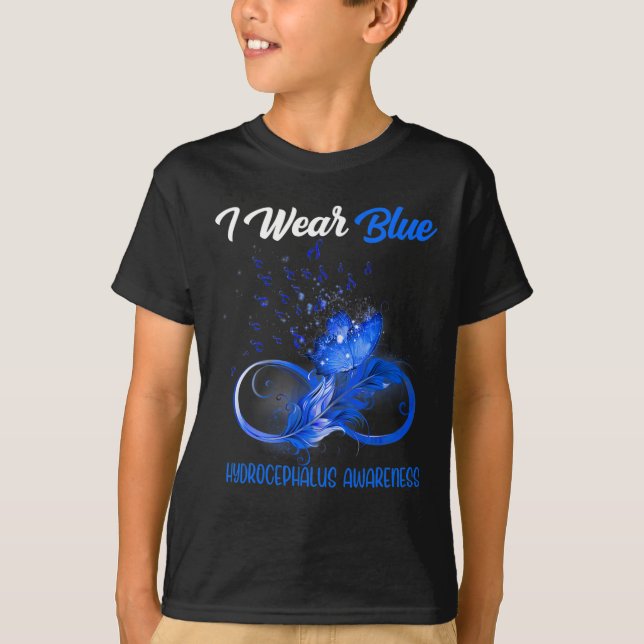 Butterfly Ribbon Feather Hydrocephalus Awareness T Shirt (Framsida)