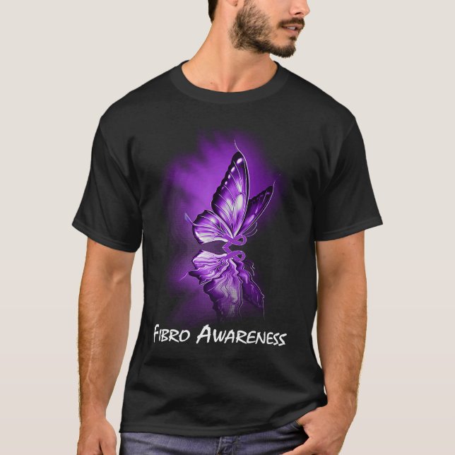Butterfly Ribbon Fibro Awareness T Shirt (Framsida)