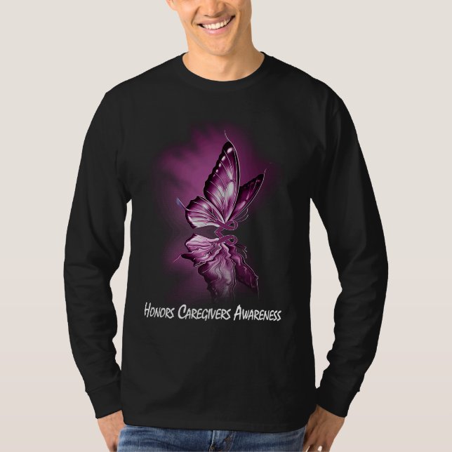 Butterfly Ribbon Honors Caregivers Awareness T Shirt (Framsida)
