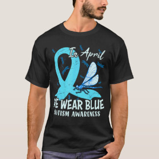 Butterfly Ribbon In April We Wear Blue Autism Awar T Shirt