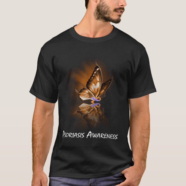 Butterfly Ribbon Psoriasis Awareness T Shirt (Framsida)