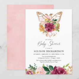 Butterfly ro guld burgundisk blommigt inbjudningar