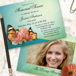 Butterfly Ro Photo Funeral Memorial Service Inbjudningar
