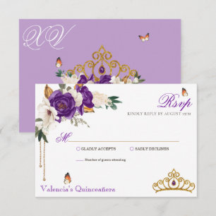 Butterfly Ro Royal Lila Guld Tiara Quinceanera OSA Kort