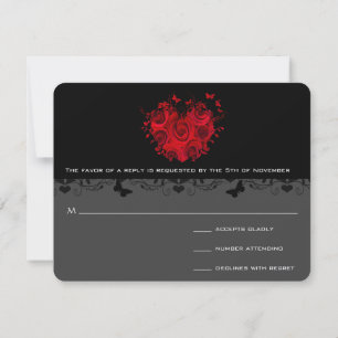 Butterfly Röd ros Heart Black Metallic OSA Kort