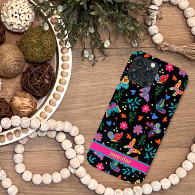 Butterfly Roligt Folk Modern Black Blommigt Girly  (Skapare uppladdad)