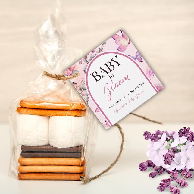 Butterfly Rosa Baby i Bloom Girl Baby Shower Gåvor Etiketter (Skapare uppladdad)
