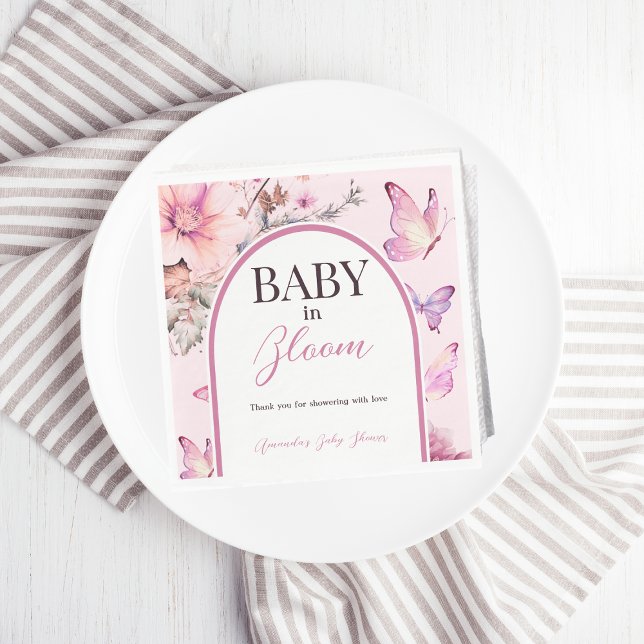 Butterfly Rosa Baby i Bloom Girl Baby Shower Pappersservett (Skapare uppladdad)