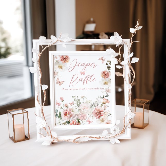 Butterfly Rosa Blommigt Baby Shower Diaper Raffle Poster (Skapare uppladdad)