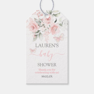 Butterfly Rosa blommigt Baby Shower Gift Märkre Presentetikett