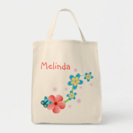 Butterfly Rosa Blue Blommigt Larte Tote Bag Jumbo Tygkasse