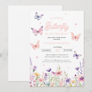 Butterfly Rosa Blue Wildblommor Blommigt Baby Show Inbjudningar