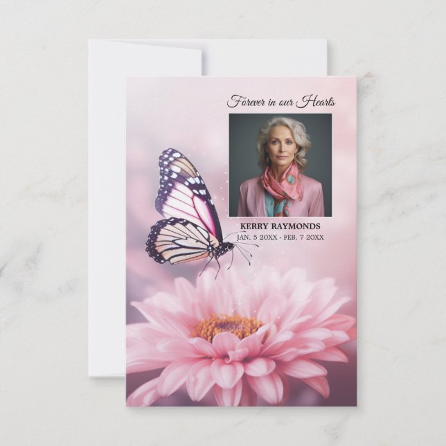 Butterfly Rosa Daisy Flower Funeral PROGRAMPhoto Tack Kort (Framsida)