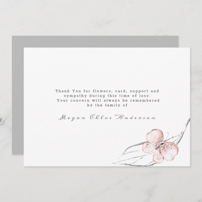 Butterfly  Rosa Funeral Tack You Card (Fram/baksida)
