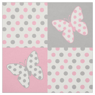 Butterfly Rosa Grått Polka dots Tyg