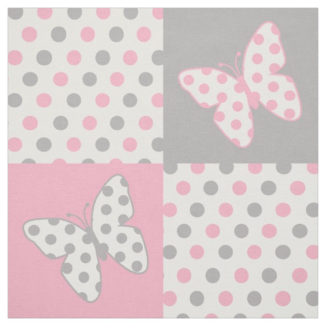 Butterfly Rosa Grått Polka dots Tyg (Provkarta)