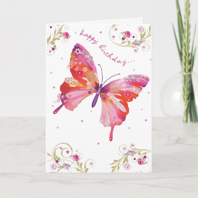 Butterfly Rosa Grattis på födelsedagen Card Kort (Framsida)
