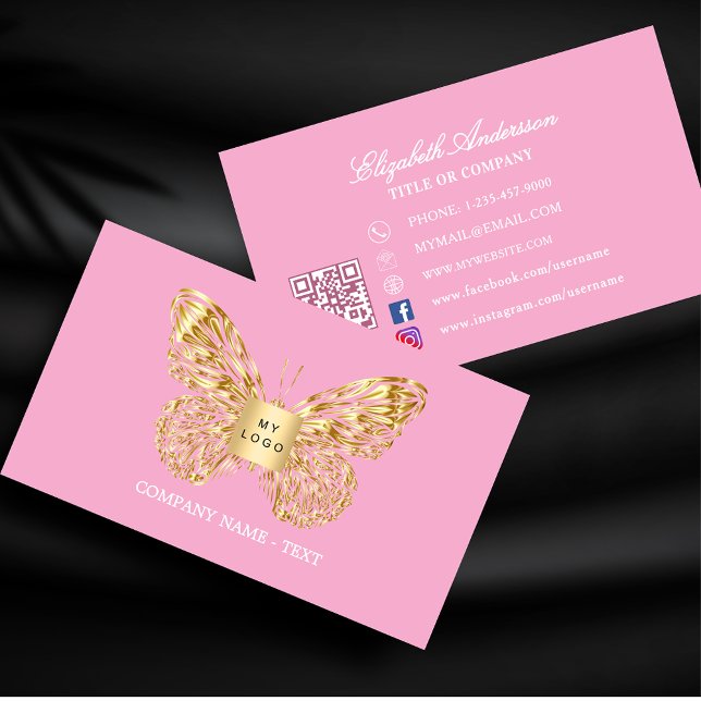 Butterfly rosa guld logotyp QR-kod Visitkort (Skapare uppladdad)