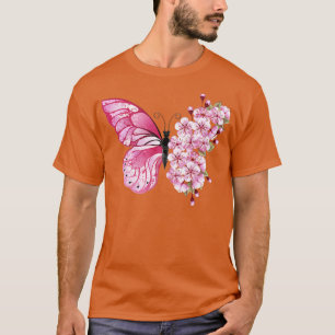 Butterfly Rosa Japanska Cherry Blommars Sakura T Shirt