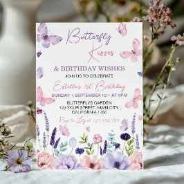 Butterfly Rosa Lila Blommigt Garden Girl Birthday Inbjudningar