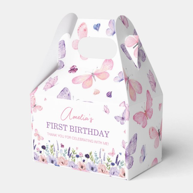 Butterfly Rosa Lila Blommigt Garden Girl Birthday Presentaskar (Framsidan Sidan)