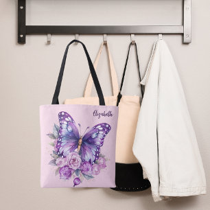 Butterfly rosa lila blommor tygkasse