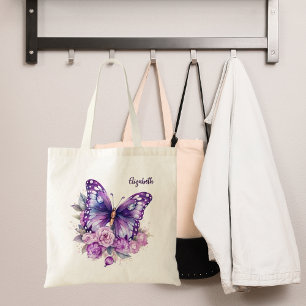 Butterfly rosa lila blommor tygkasse