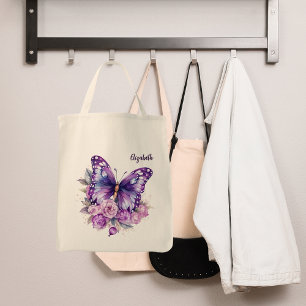 Butterfly rosa lila blommor tygkasse