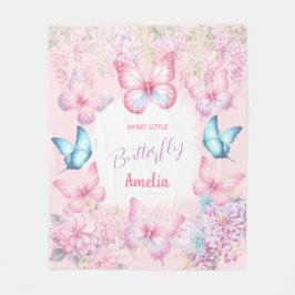 Butterfly Rosa Lila Pastel Blommigt Namn Girl Fleecefilt