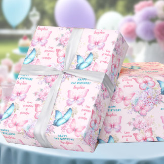 Butterfly Rosa Lila Summer Birthday Girl Namn Presentpapper