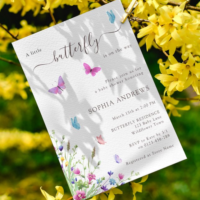 Butterfly Rosa Lila Watercolor Baby Shower Inbjudningar (Skapare uppladdad)