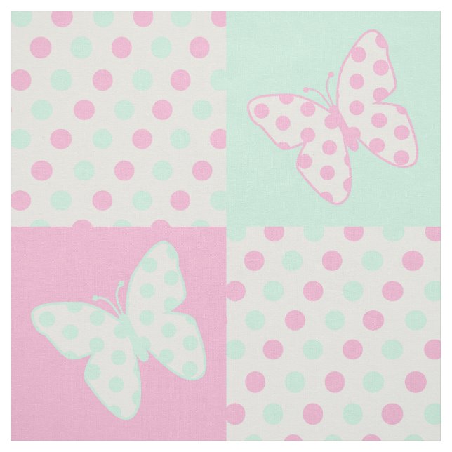Butterfly Rosa Mint Grönt Polka dots Tyg (Provkarta)