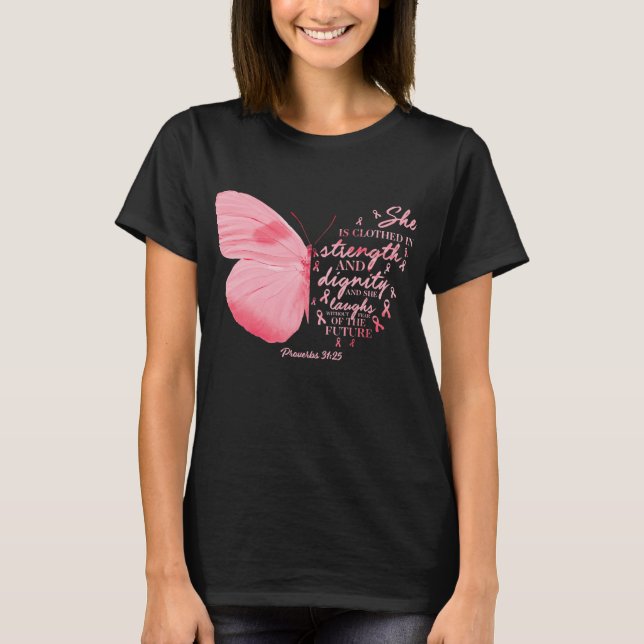 Butterfly Rosa Ribbon Breast Cancer T Shirt (Framsida)