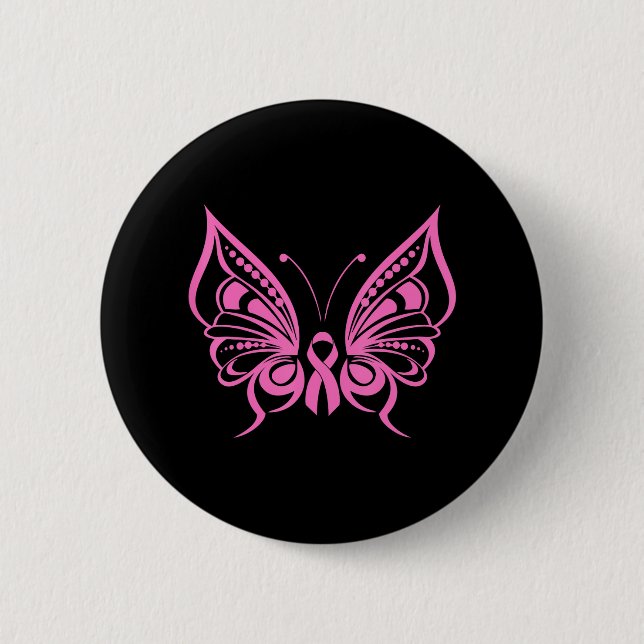 Butterfly Rosa Ribbon Cute Breast Cancer Knapp (Framsida)