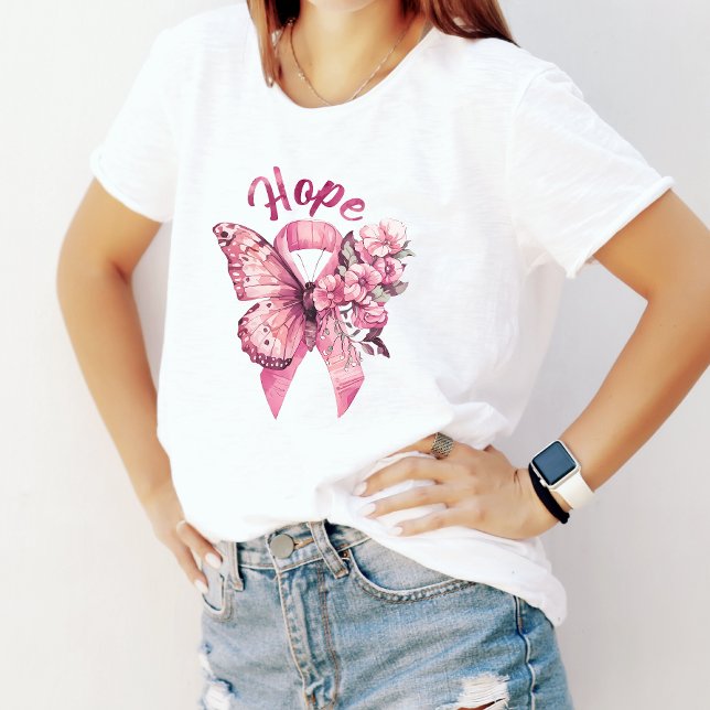 Butterfly Rosa Ribbon T Shirt (Skapare uppladdad)