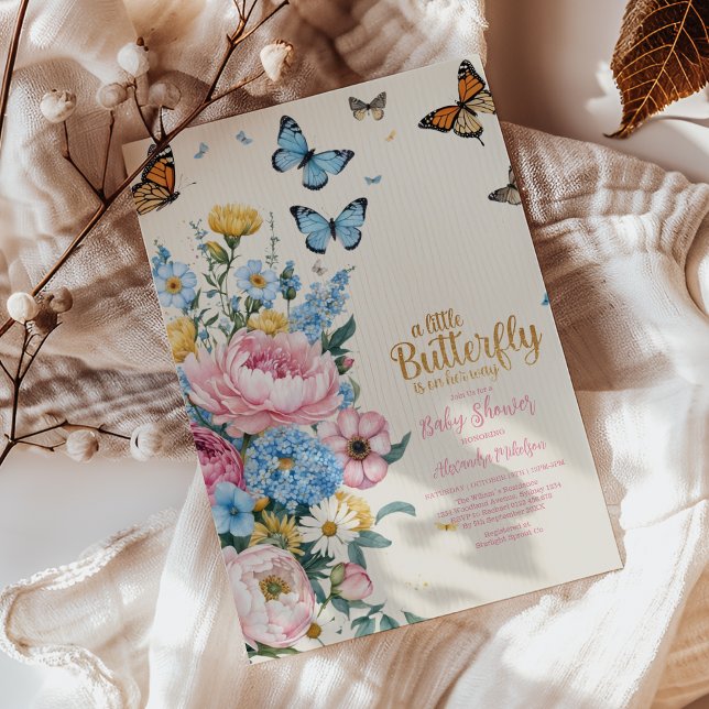 Butterfly Rosa ros Garden Girl Baby Shower Inbjudningar (Skapare uppladdad)