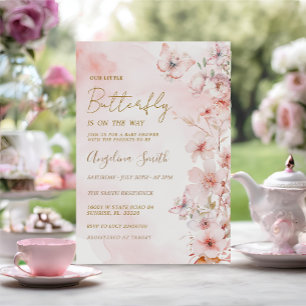 Butterfly Rosa ros Garden Girl Baby Shower Inbjudningar