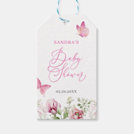 Butterfly Rosa White Blommigt Baby Shower Presentetikett