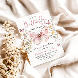 Butterfly Rosa Wildblomma Blommigt Girl Baby Showe Inbjudningar