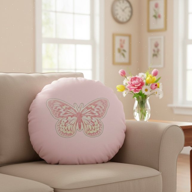Butterfly Round Pillow Rund Kudde (Skapare uppladdad)