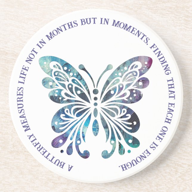 Butterfly - Royal Blues, Lila & Grönts med citat Underlägg (Framsidan)