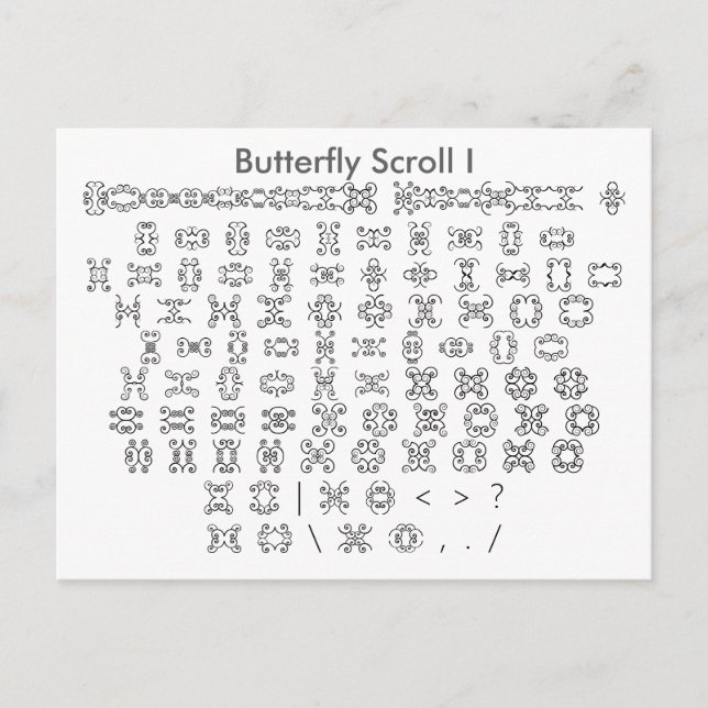Butterfly Rulla I Zazzle Font Sampler med Guide Vykort (Framsida)