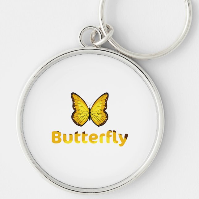 Butterfly Rund Silverfärgad Nyckelring (Framsidan)