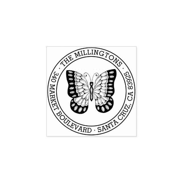 Butterfly | Runda familjens Namn Returadress Stämpel (Tryck)