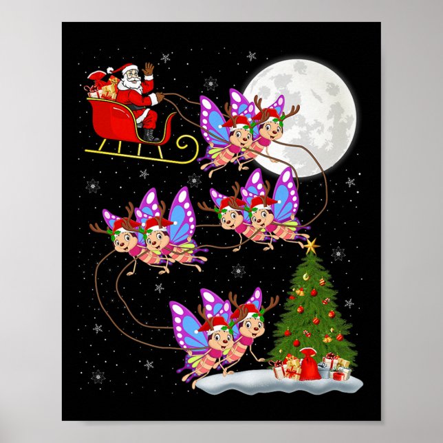 Butterfly Santa Sleigh Flying Funny Magical Christ Poster (Framsidan)