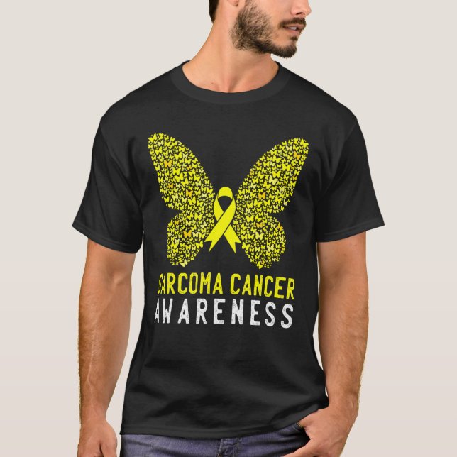 Butterfly Sarcoma Cancer Awareness Gult Ribbon S T Shirt (Framsida)