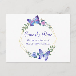 Butterfly Save Save Date Butterlies Blommigt Blue Vykort