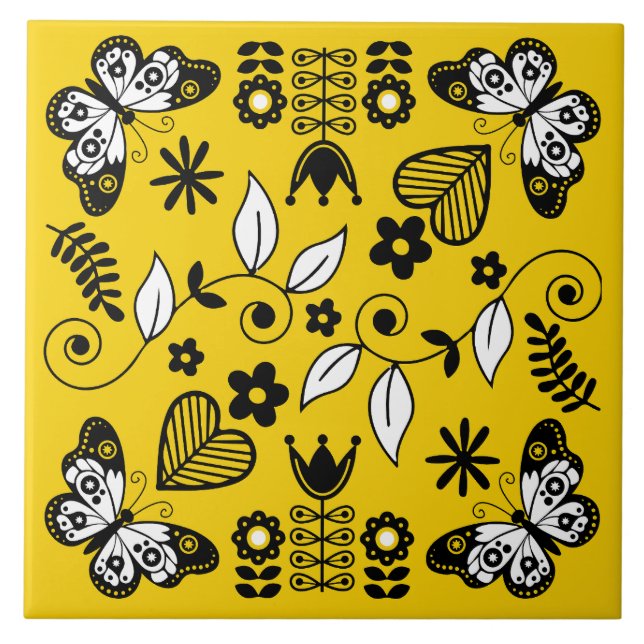 Butterfly Scandinavian folkart Kakelplatta (Framsidan)