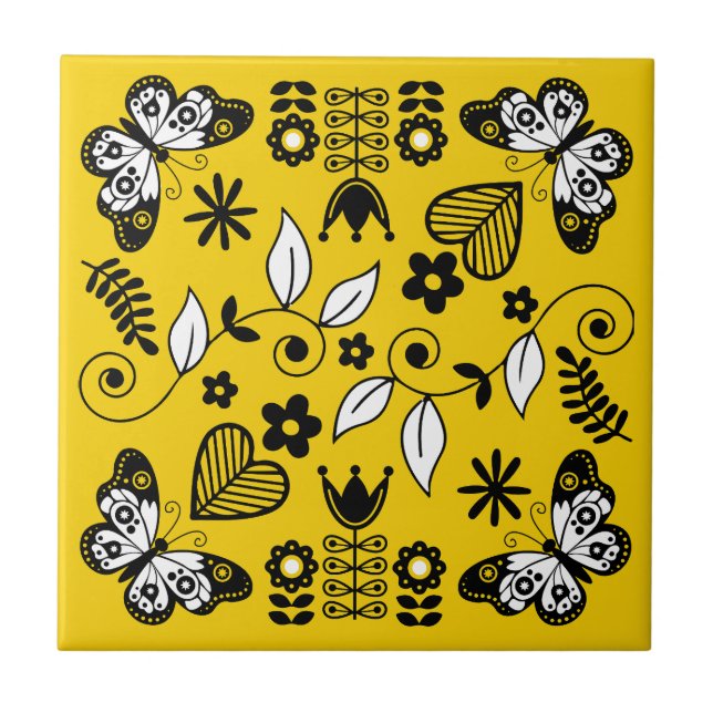 Butterfly Scandinavian folkart Kakelplatta (Framsidan)